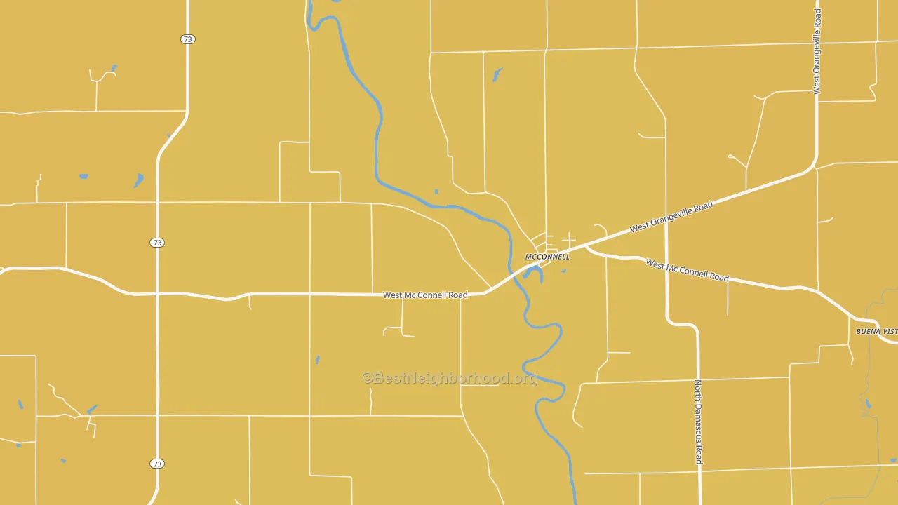 Map of the best neighborhoods in the Mc Connell area, with better matches in green and worse matches in red