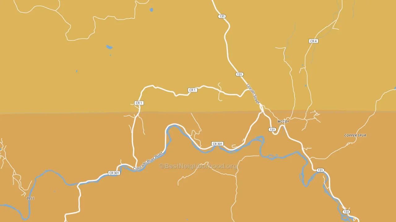 Map of the best neighborhoods in the Mc Coy area, with better matches in green and worse matches in red