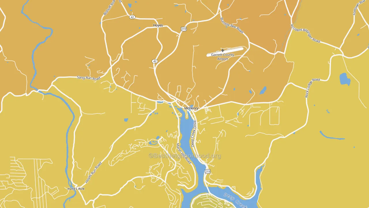 Map of the best neighborhoods in the Mc Henry area, with better matches in green and worse matches in red
