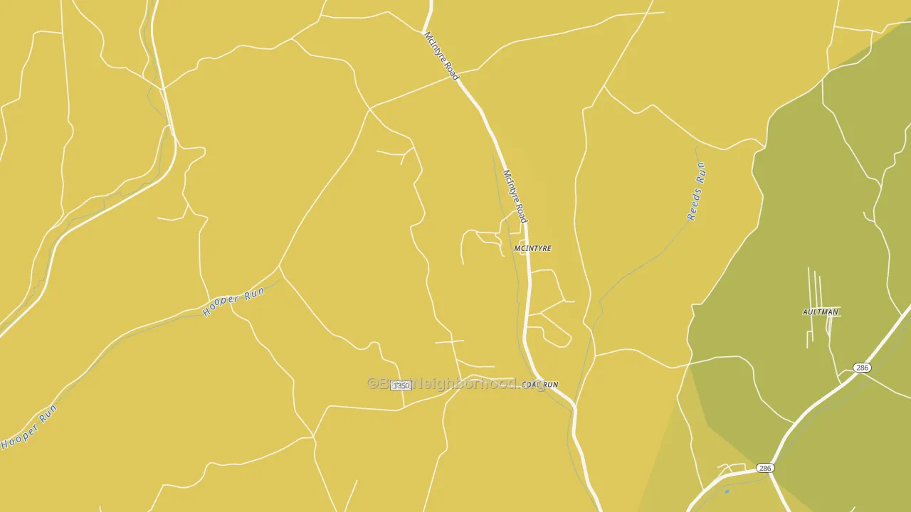 Map of the best neighborhoods in the Mc Intyre area, with better matches in green and worse matches in red