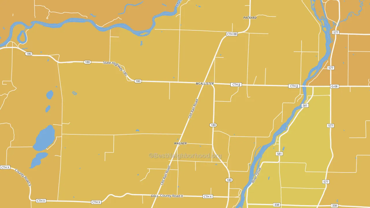 Map of the best neighborhoods in the McAllister area, with better matches in green and worse matches in red