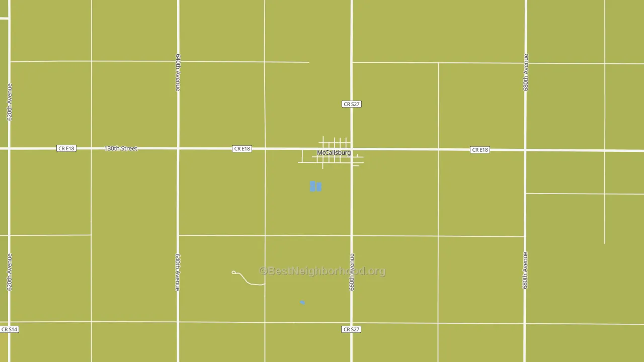 Map of the best neighborhoods in the McCallsburg area, with better matches in green and worse matches in red