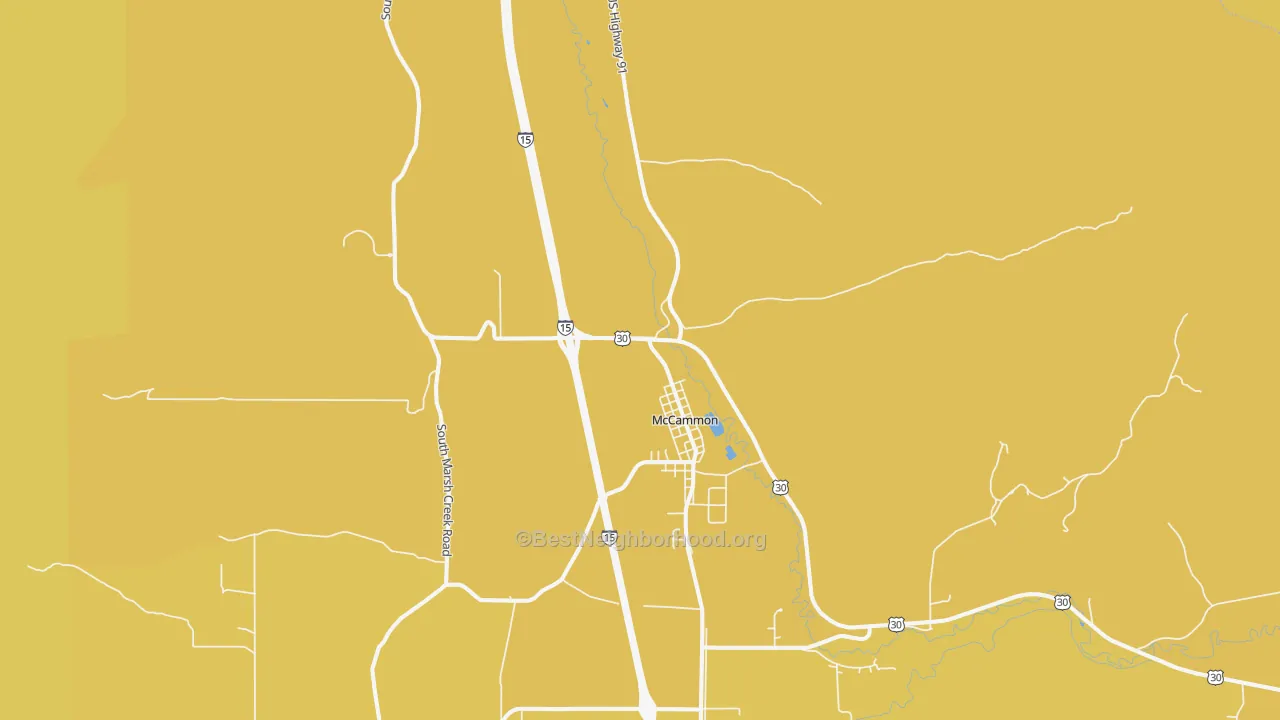 Map of the best neighborhoods in the McCammon area, with better matches in green and worse matches in red