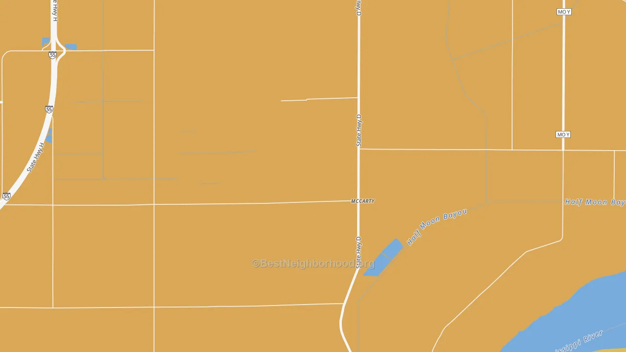 Map of the best neighborhoods in the McCarty area, with better matches in green and worse matches in red