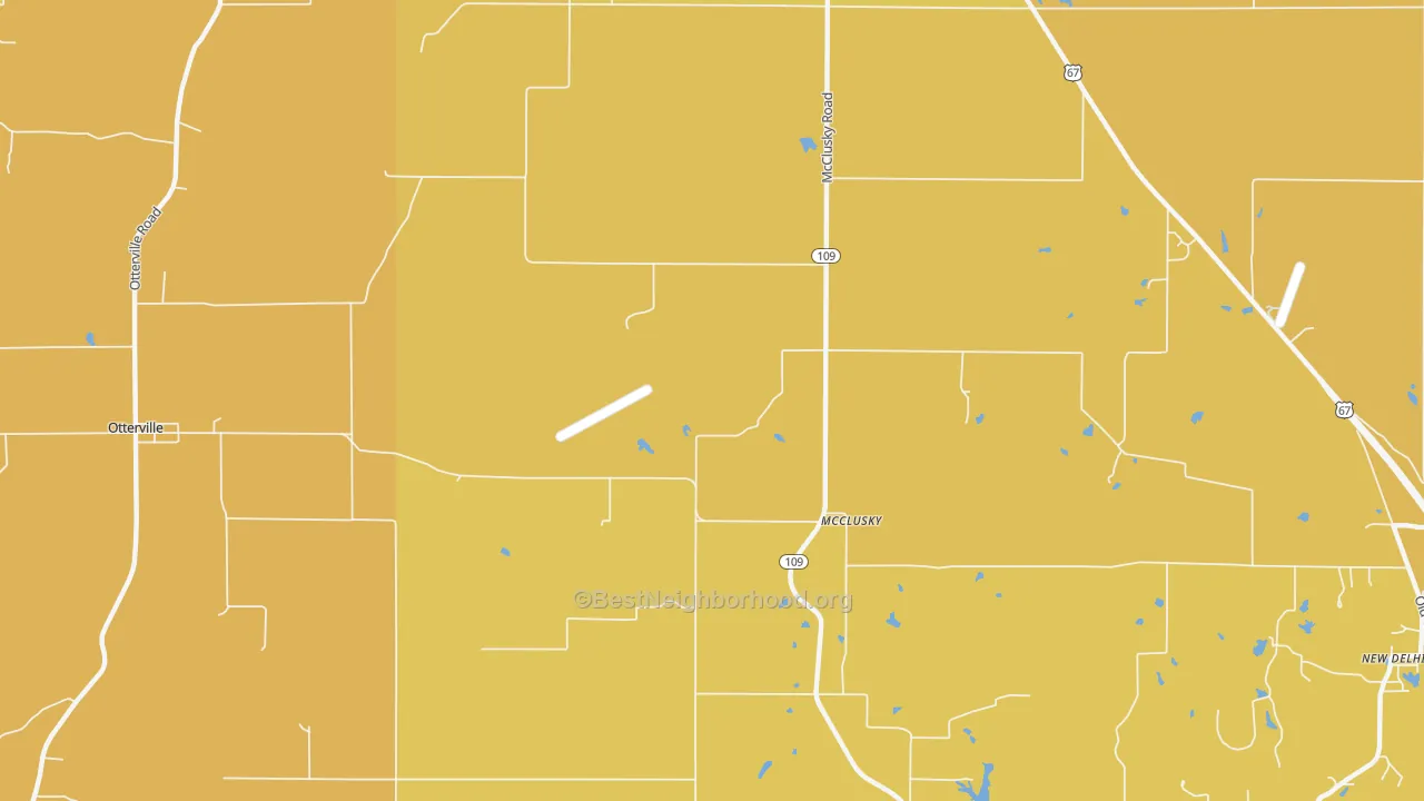 Map of the best neighborhoods in the McClusky area, with better matches in green and worse matches in red