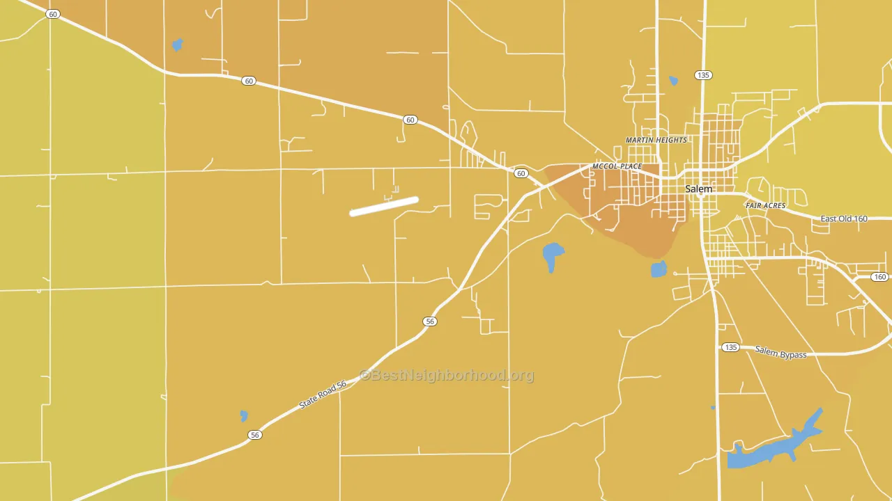 Map of the best neighborhoods in the McCol Place area, with better matches in green and worse matches in red