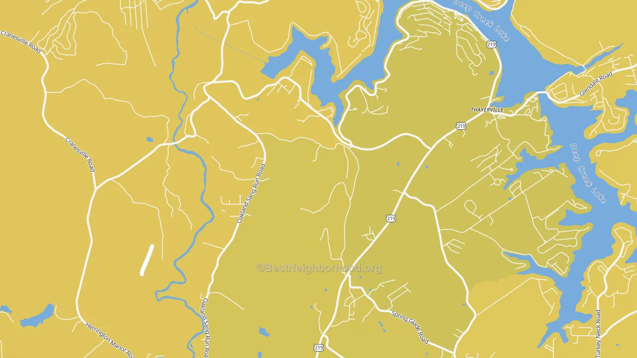 Map of the best neighborhoods in the McComas Beach area, with better matches in green and worse matches in red