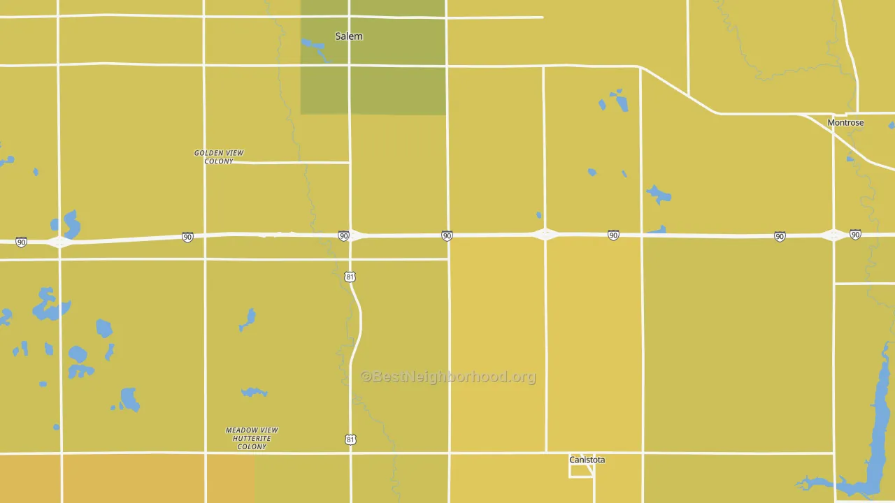 Map of the best neighborhoods in the McCook County area, with better matches in green and worse matches in red