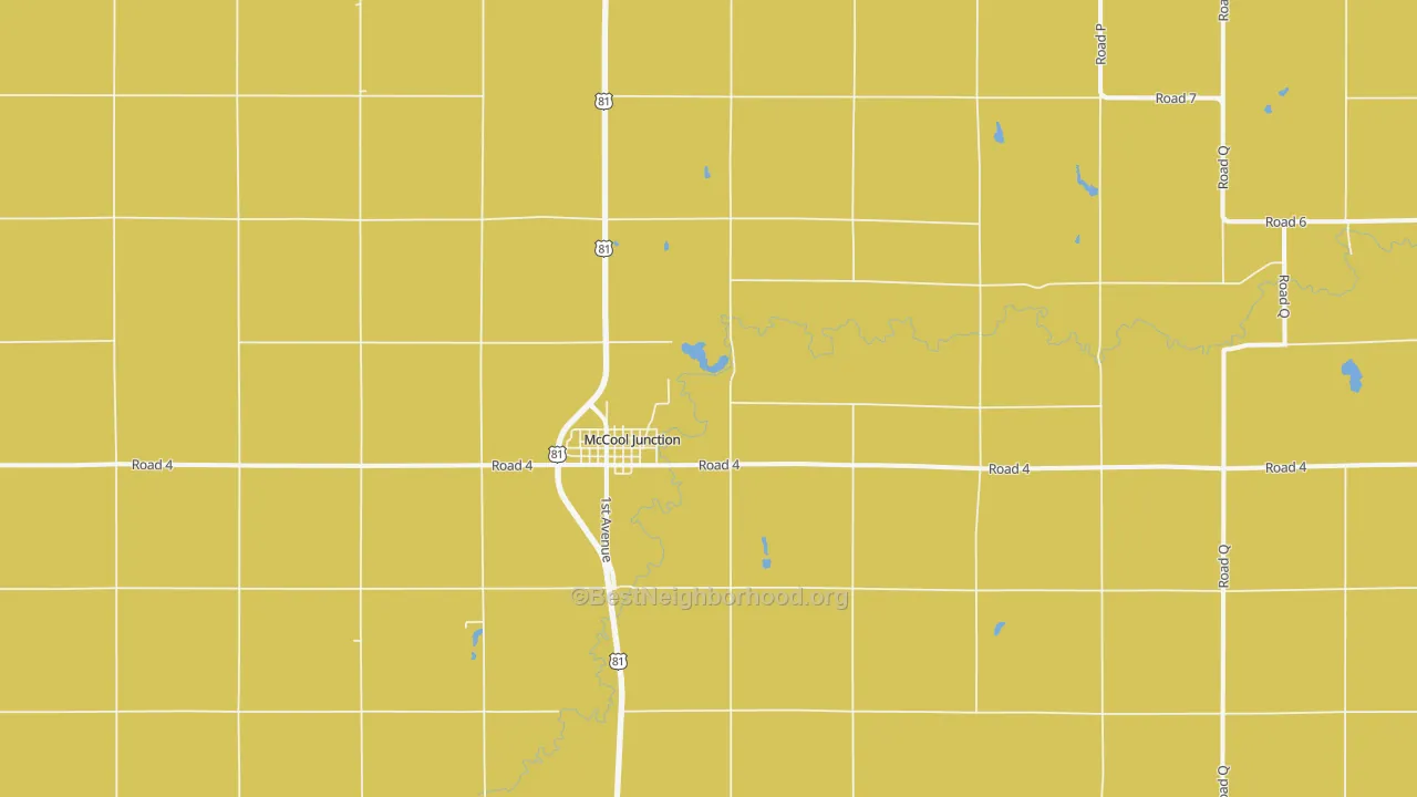Map of the best neighborhoods in the McCool Junction area, with better matches in green and worse matches in red