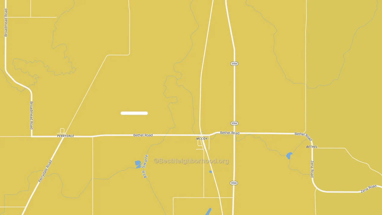 Map of the best neighborhoods in the McCoy area, with better matches in green and worse matches in red