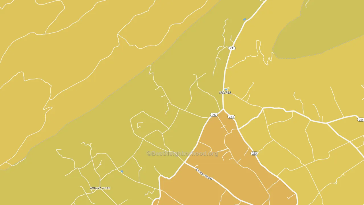 Map of the best neighborhoods in the McCrea area, with better matches in green and worse matches in red