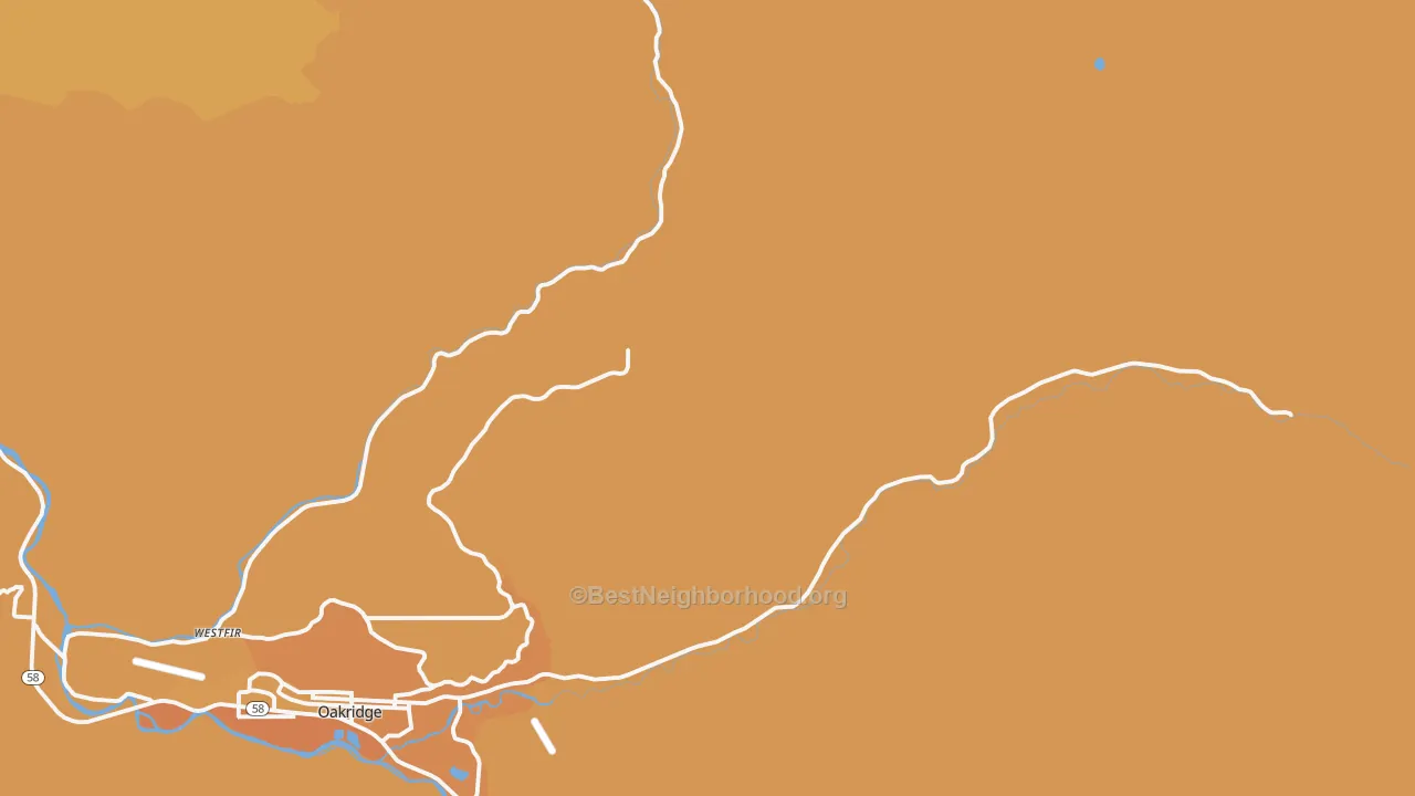 Map of the best neighborhoods in the McCredie Springs area, with better matches in green and worse matches in red