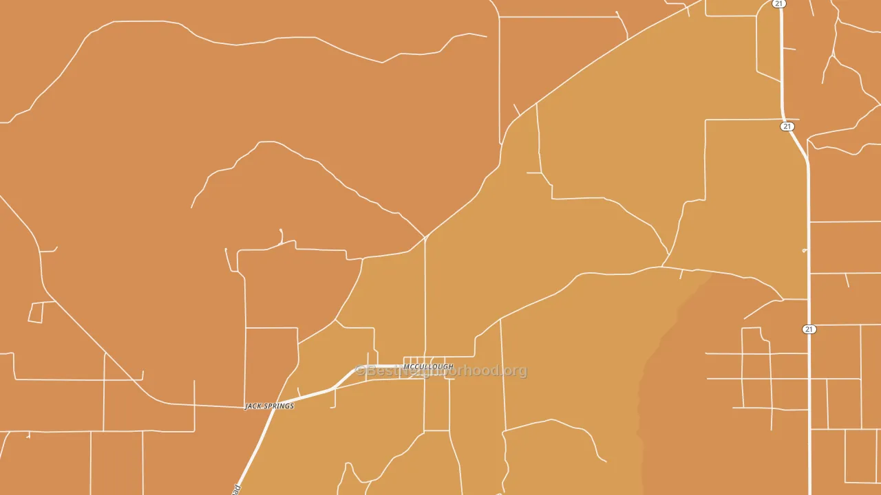 Map of the best neighborhoods in the McCullough area, with better matches in green and worse matches in red