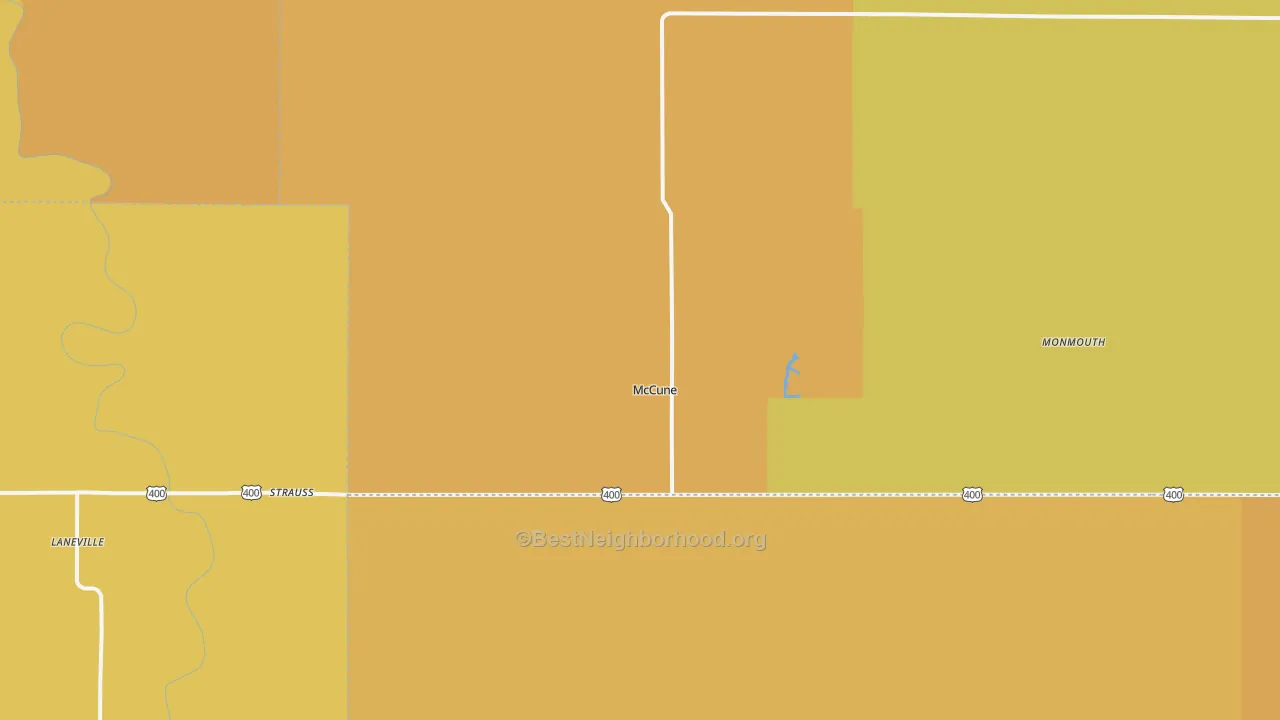 Map of the best neighborhoods in the McCune area, with better matches in green and worse matches in red