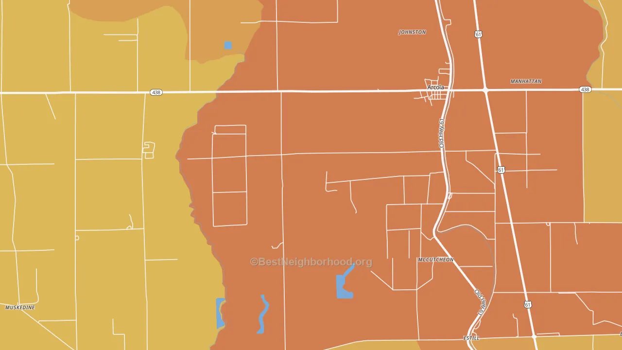 Map of the best neighborhoods in the McCutcheon area, with better matches in green and worse matches in red