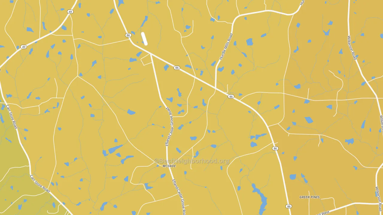 Map of the best neighborhoods in the McDade area, with better matches in green and worse matches in red