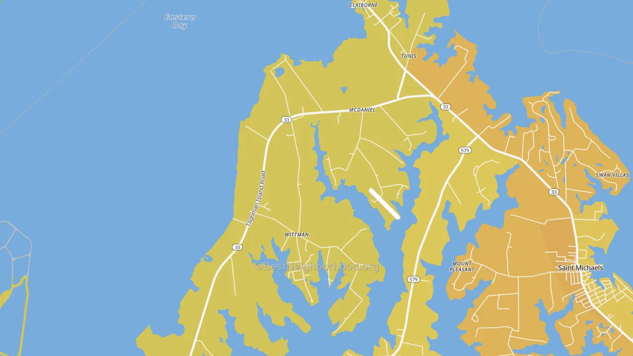 Map of the best neighborhoods in the Mcdaniel area, with better matches in green and worse matches in red