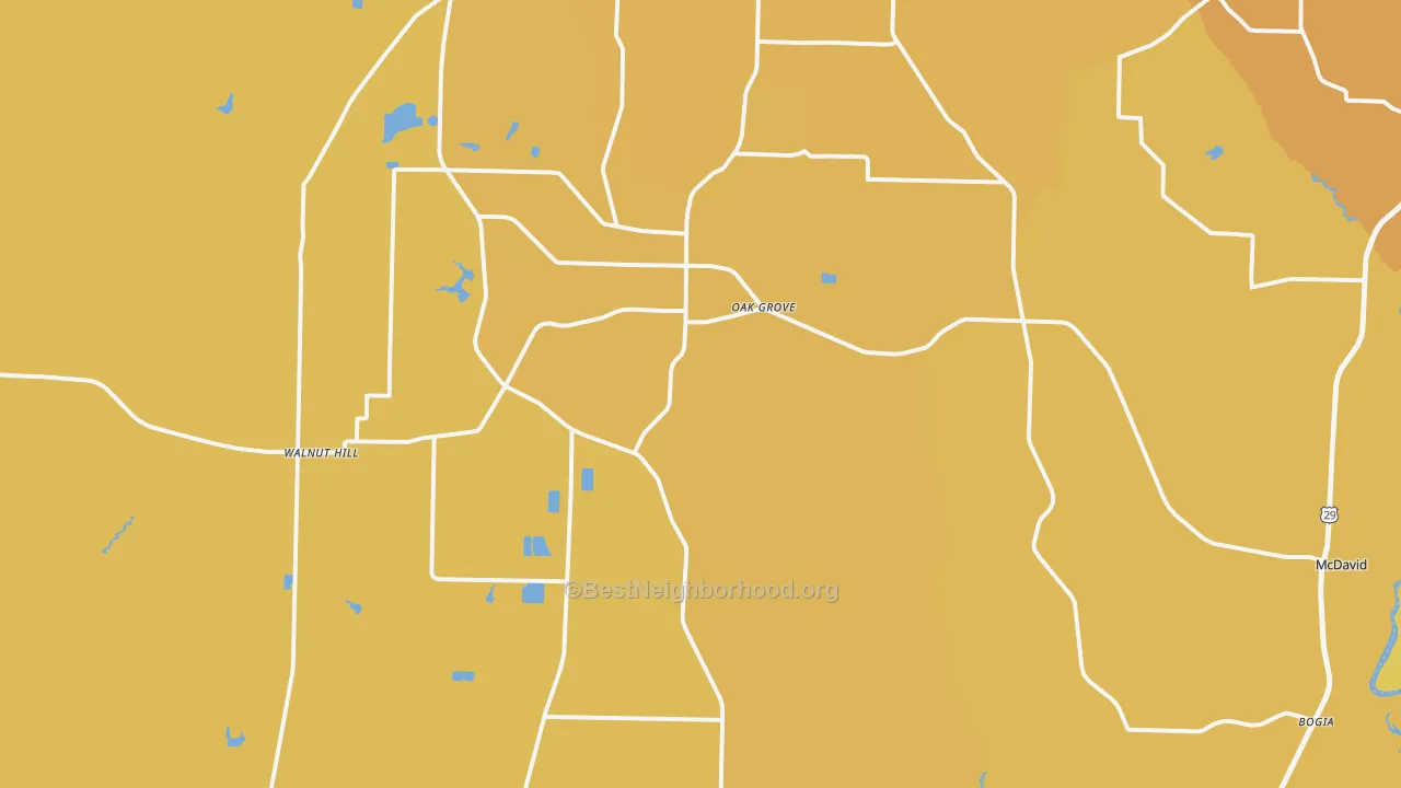 Map of the best neighborhoods in the McDavid area, with better matches in green and worse matches in red