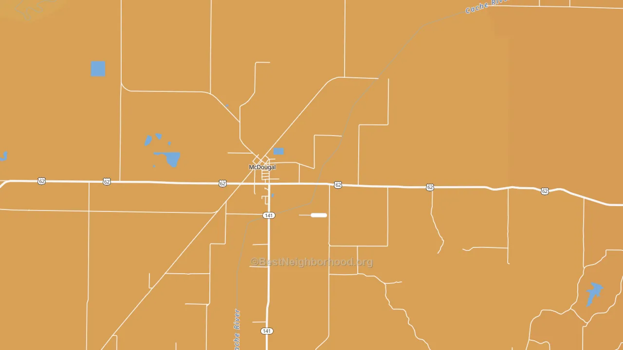 Map of the best neighborhoods in the McDougal area, with better matches in green and worse matches in red