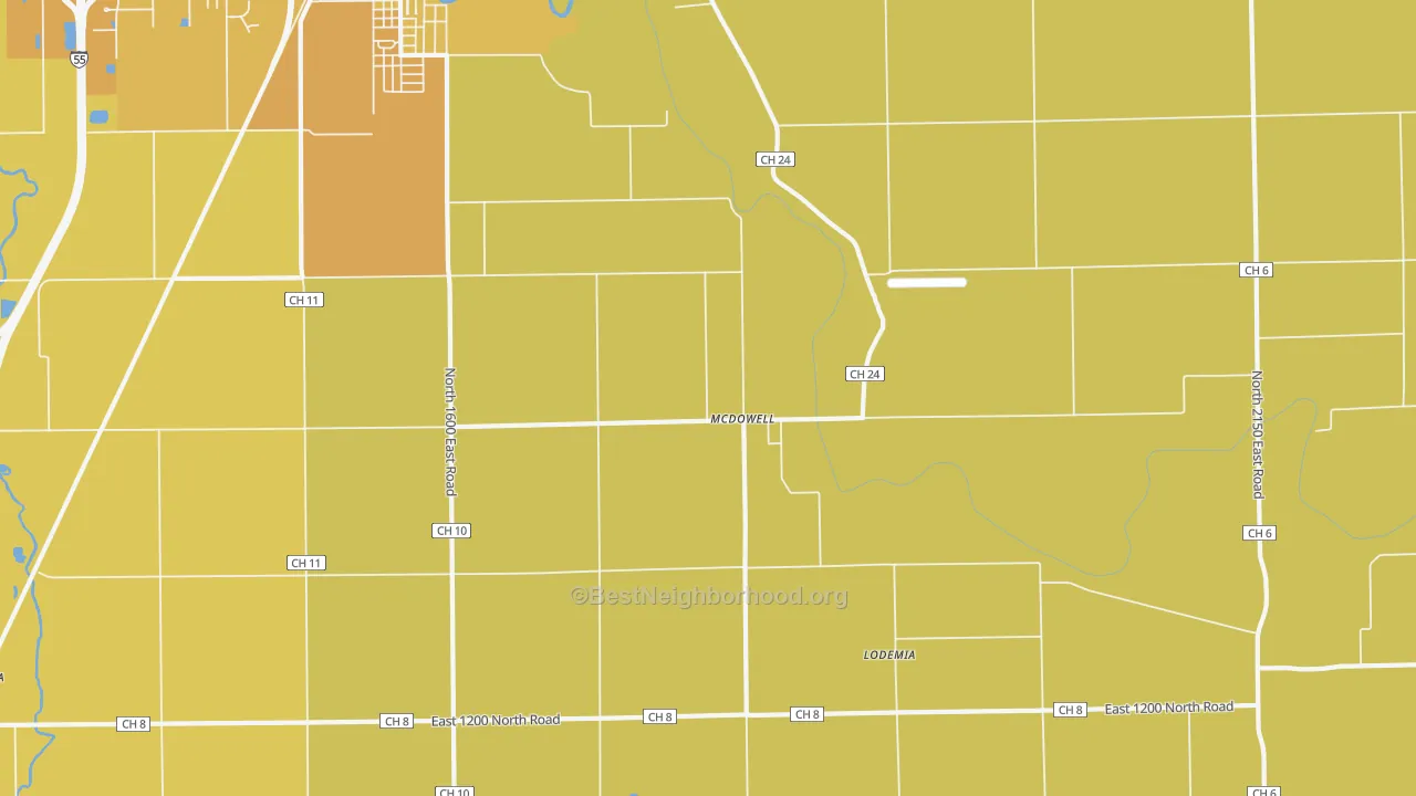 Map of the best neighborhoods in the McDowell area, with better matches in green and worse matches in red