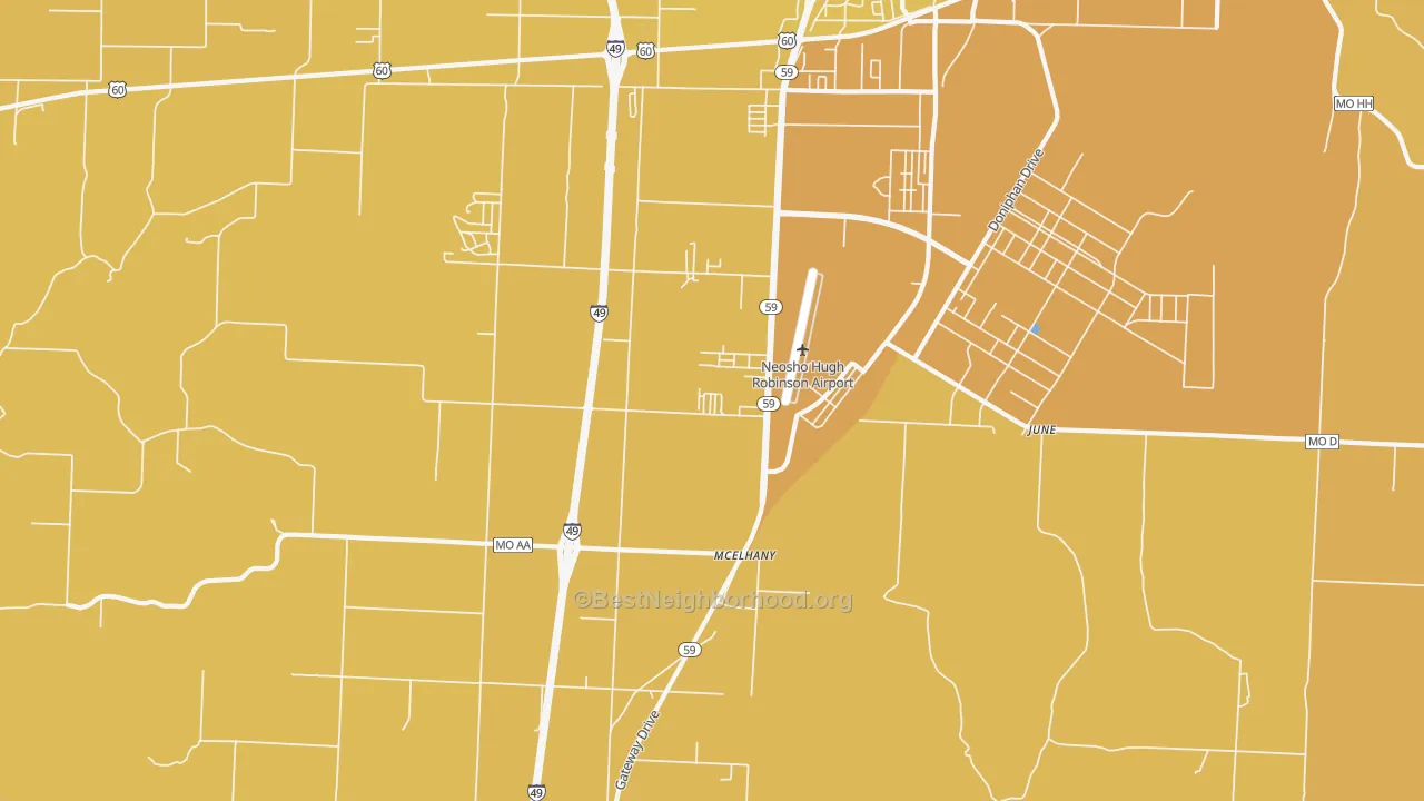 Map of the best neighborhoods in the McElhany area, with better matches in green and worse matches in red