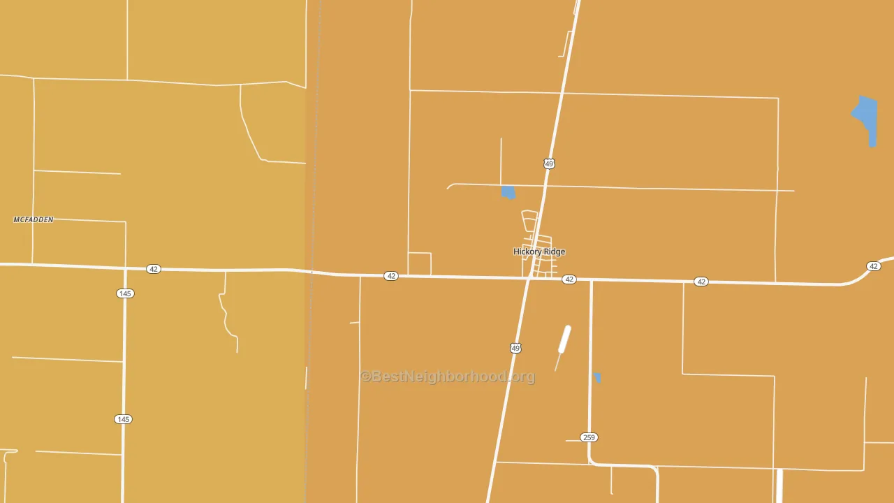 Map of the best neighborhoods in the McFadden area, with better matches in green and worse matches in red