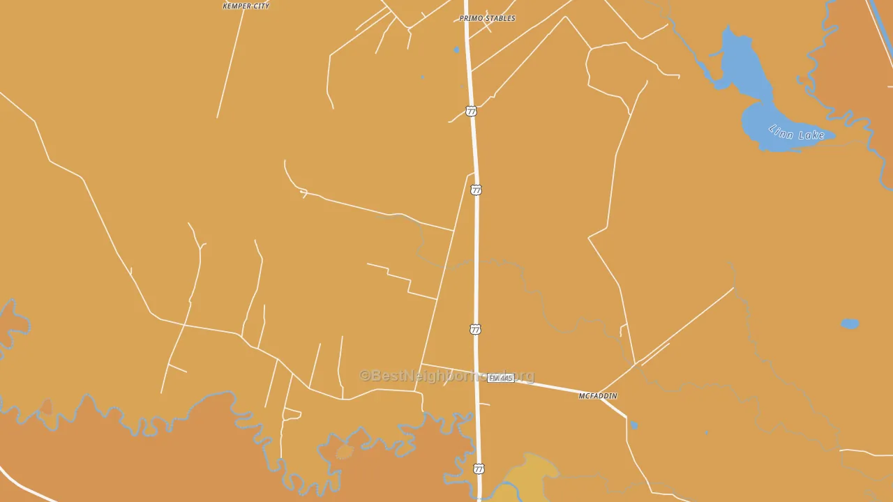 Map of the best neighborhoods in the Mcfaddin area, with better matches in green and worse matches in red