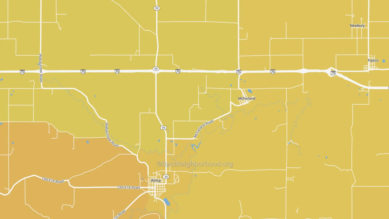 Map of the best neighborhoods in the McFarland area, with better matches in green and worse matches in red