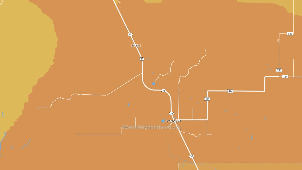 Map of the best neighborhoods in the McFarland area, with better matches in green and worse matches in red