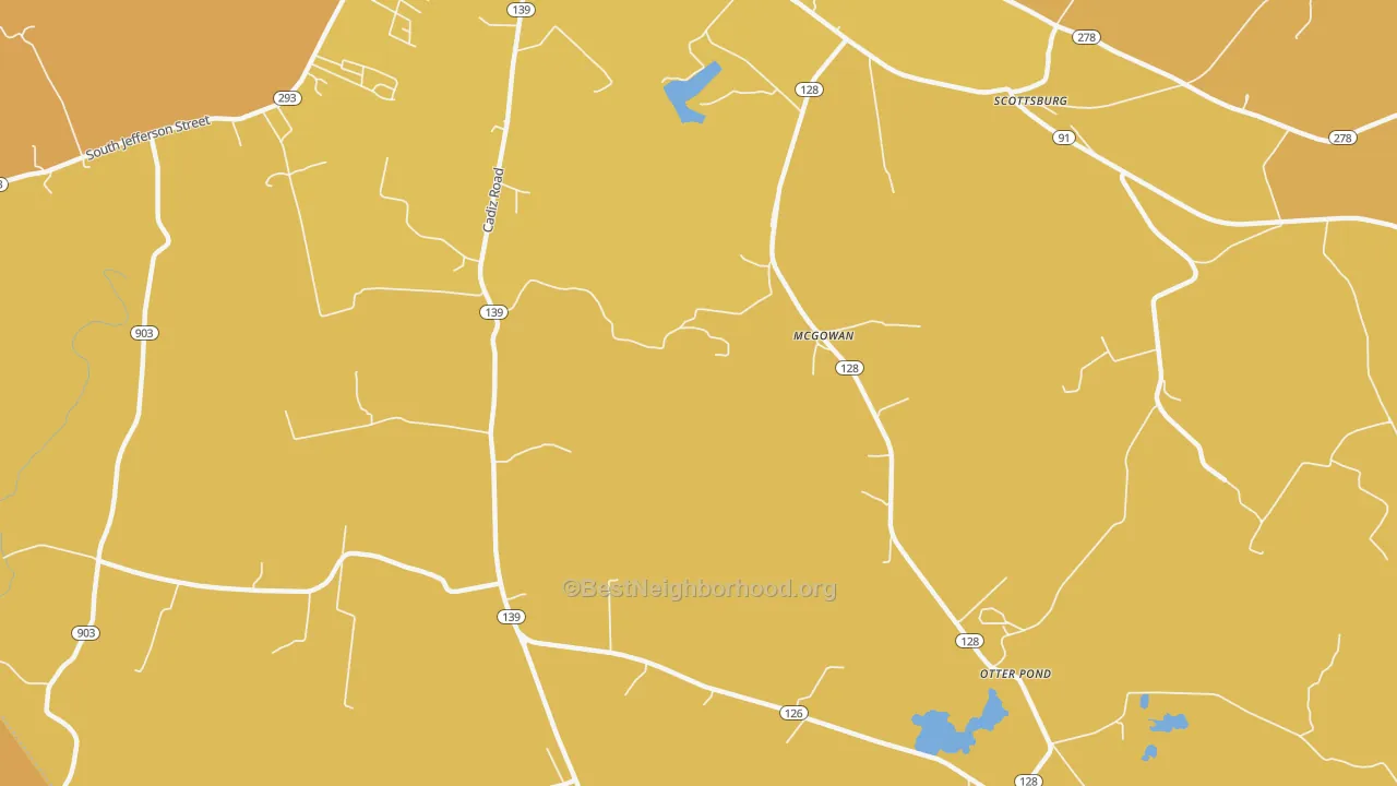 Map of the best neighborhoods in the McGowan area, with better matches in green and worse matches in red