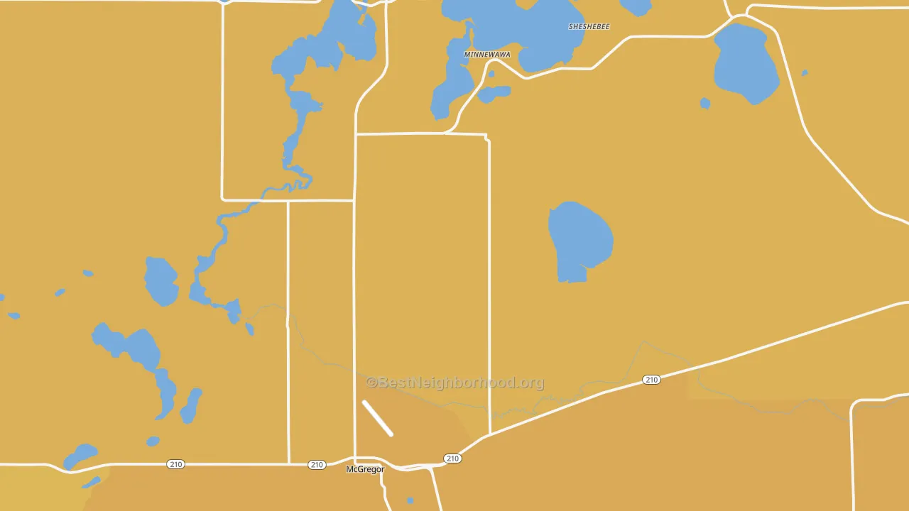 Map of the best neighborhoods in the McGregor area, with better matches in green and worse matches in red