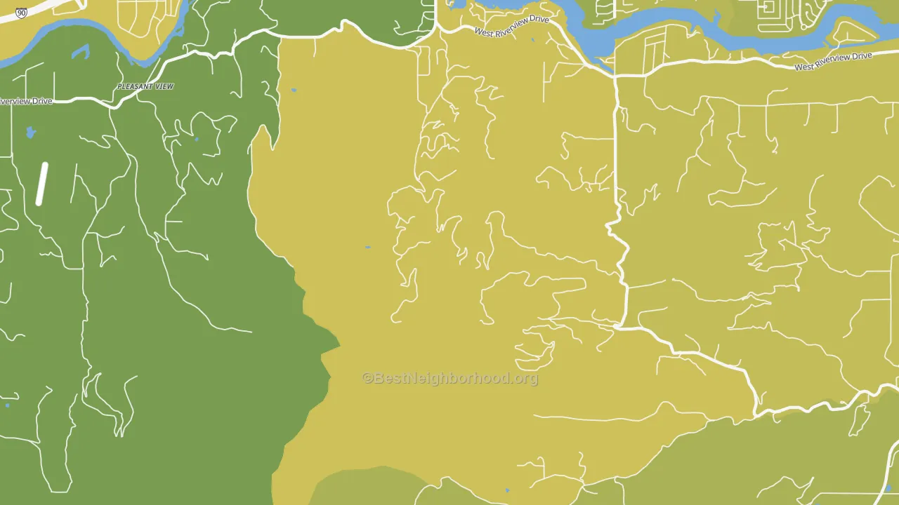 Map of the best neighborhoods in the McGuire area, with better matches in green and worse matches in red