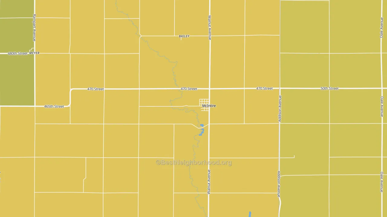 Map of the best neighborhoods in the McIntire area, with better matches in green and worse matches in red