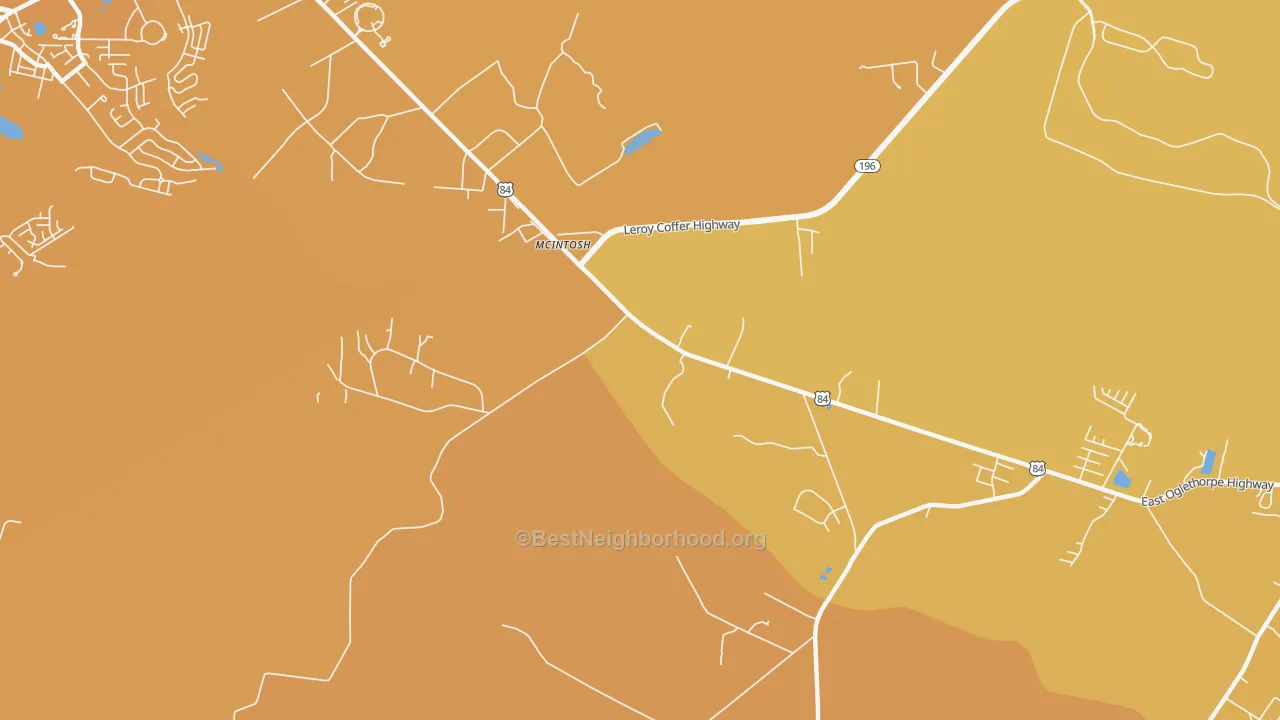 Map of the best neighborhoods in the McIntosh area, with better matches in green and worse matches in red
