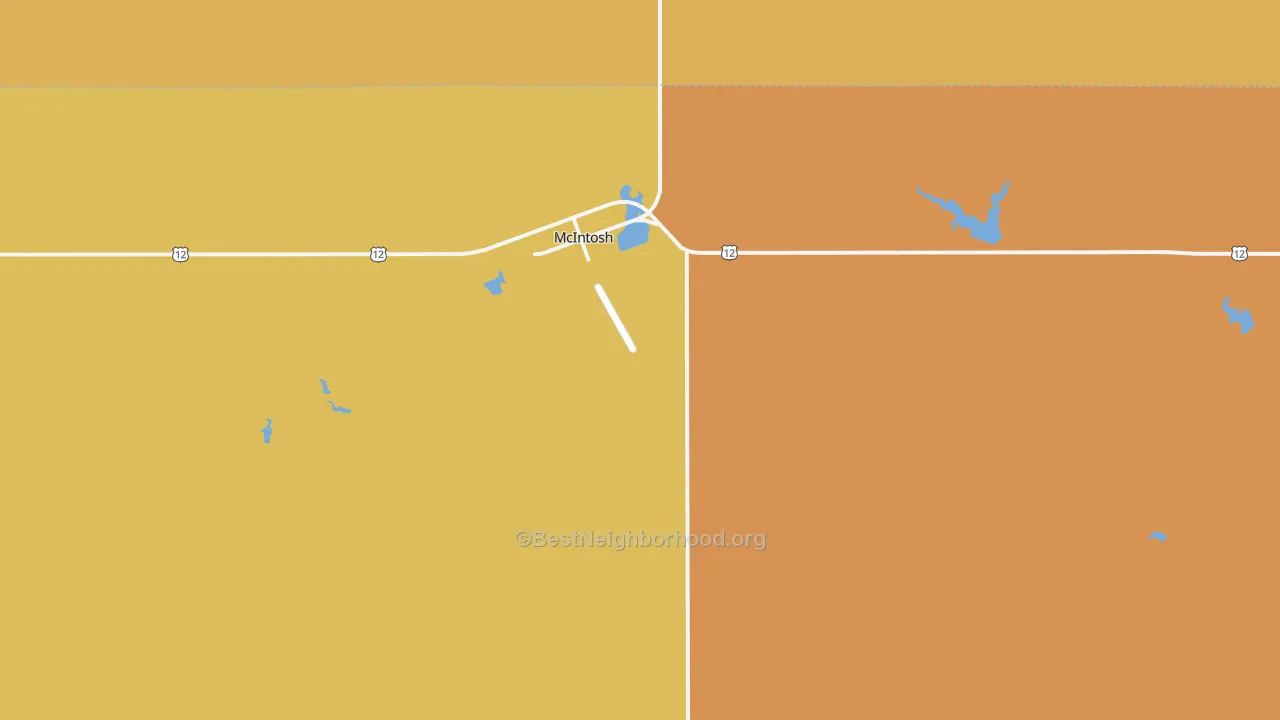Map of the best neighborhoods in the McIntosh area, with better matches in green and worse matches in red