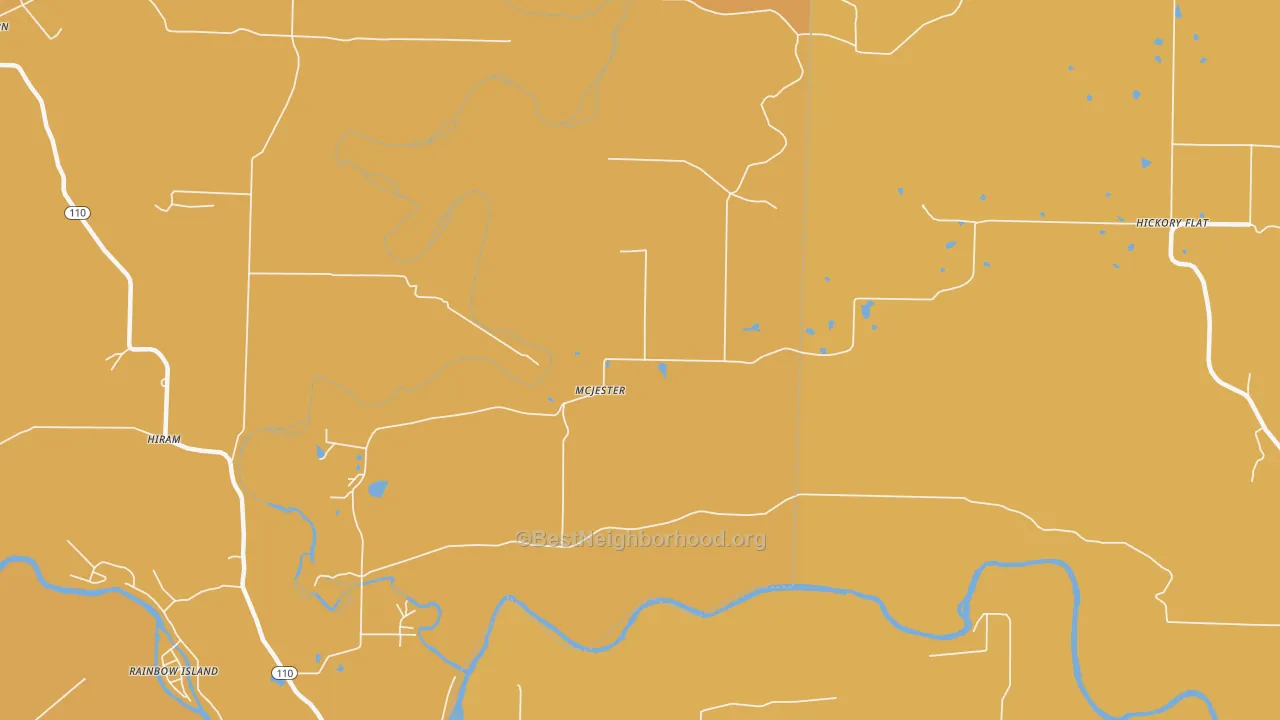 Map of the best neighborhoods in the McJester area, with better matches in green and worse matches in red