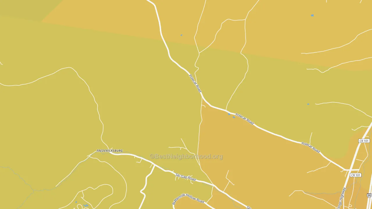 Map of the best neighborhoods in the McKee area, with better matches in green and worse matches in red