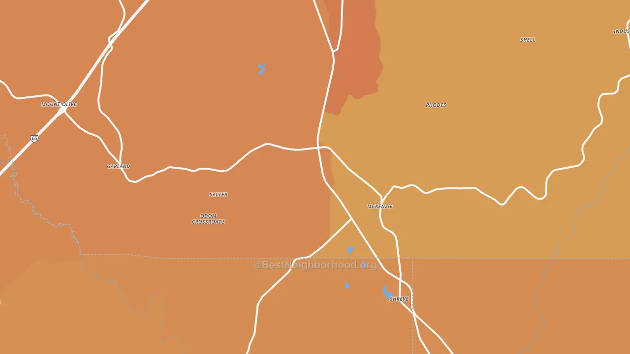Map of the best neighborhoods in the McKenzie area, with better matches in green and worse matches in red