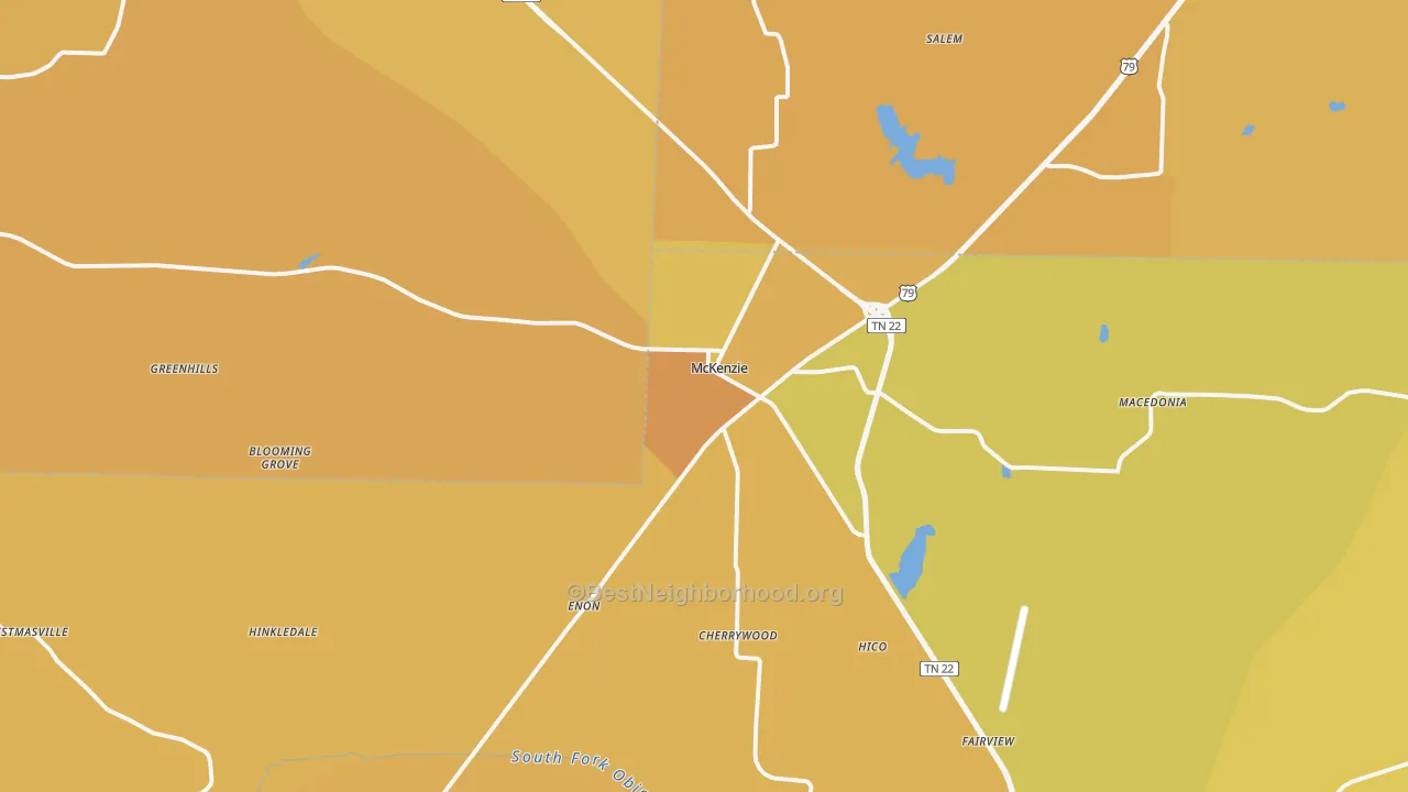 Map of the best neighborhoods in the McKenzie area, with better matches in green and worse matches in red