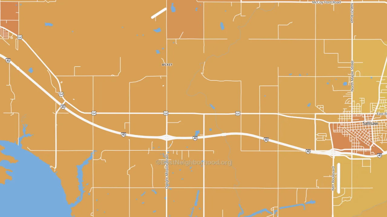 Map of the best neighborhoods in the McKey area, with better matches in green and worse matches in red