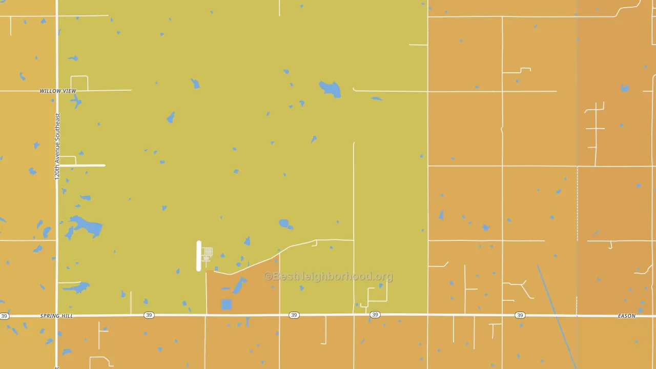 Map of the best neighborhoods in the McKiddyville area, with better matches in green and worse matches in red