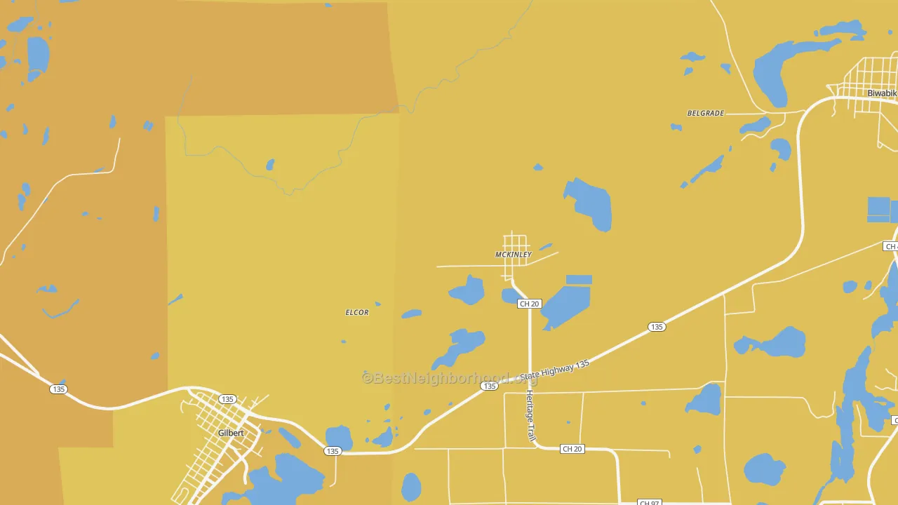 Map of the best neighborhoods in the McKinley area, with better matches in green and worse matches in red