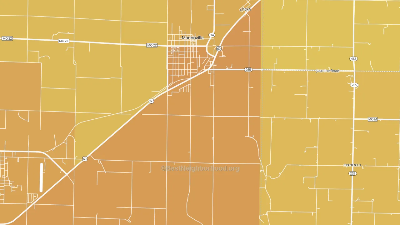 Map of the best neighborhoods in the McKinley area, with better matches in green and worse matches in red
