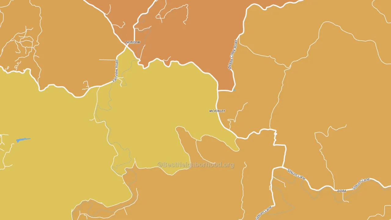 Map of the best neighborhoods in the McKinley area, with better matches in green and worse matches in red