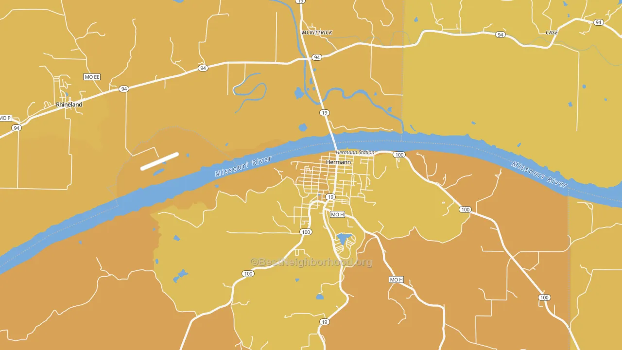 Map of the best neighborhoods in the McKittrick area, with better matches in green and worse matches in red