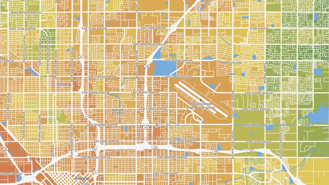 Map of the best neighborhoods in the McLane, Fresno area, with better matches in green and worse matches in red