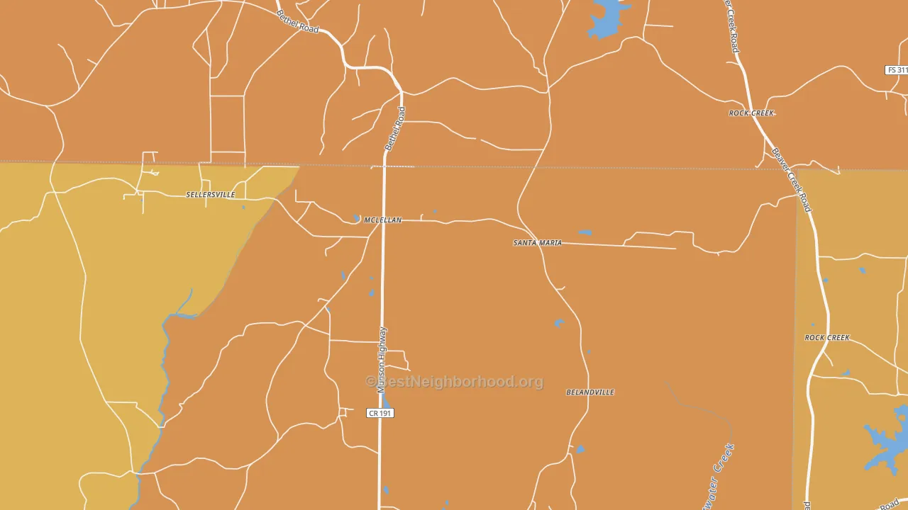 Map of the best neighborhoods in the McLellan area, with better matches in green and worse matches in red