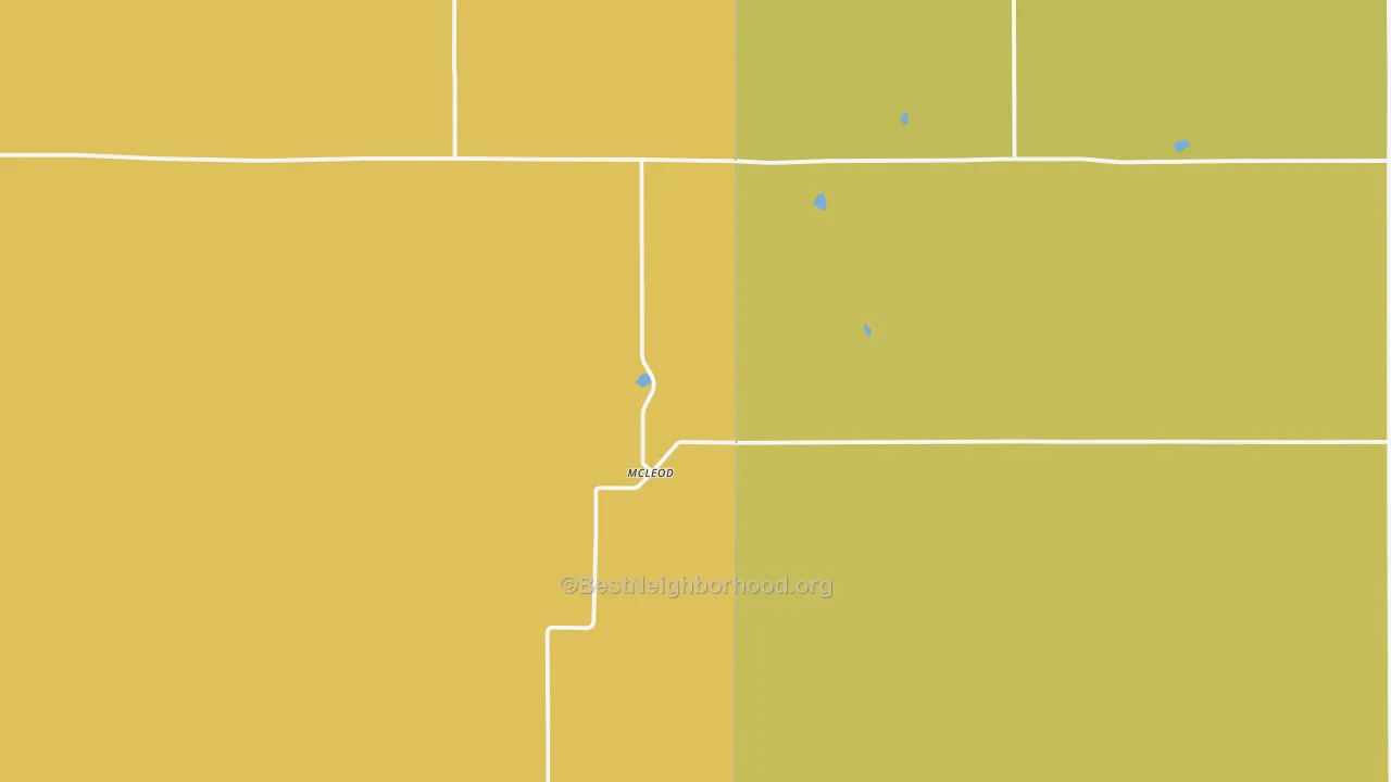Map of the best neighborhoods in the Mcleod area, with better matches in green and worse matches in red