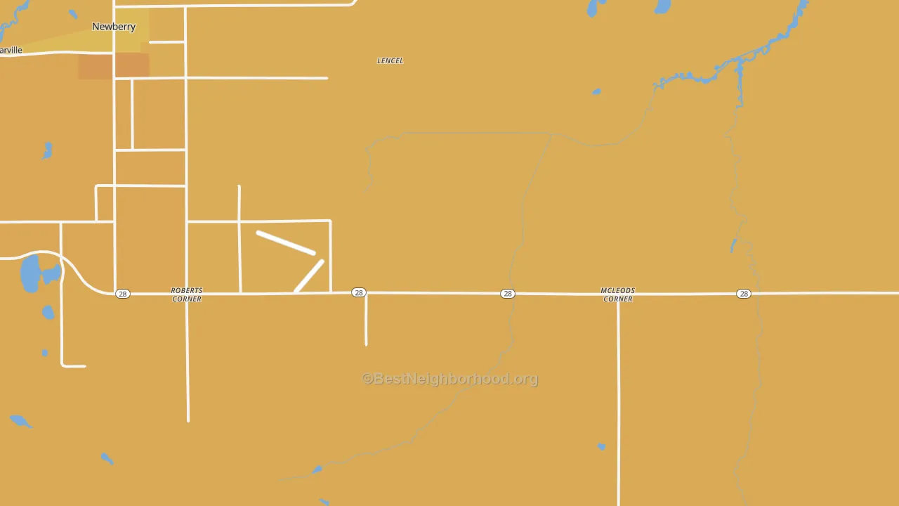 Map of the best neighborhoods in the McLeods Corner area, with better matches in green and worse matches in red