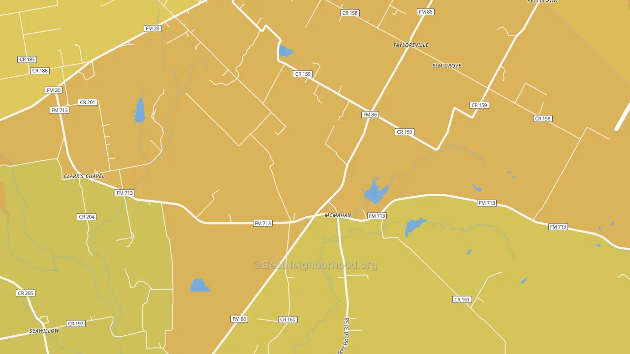 Map of the best neighborhoods in the McMahan area, with better matches in green and worse matches in red
